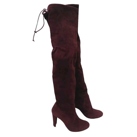 Stuart Weitzman Over The Knee Boots Highland Sz 8M  BURGHANDY Suede Leather $980 - Picture 1 of 16